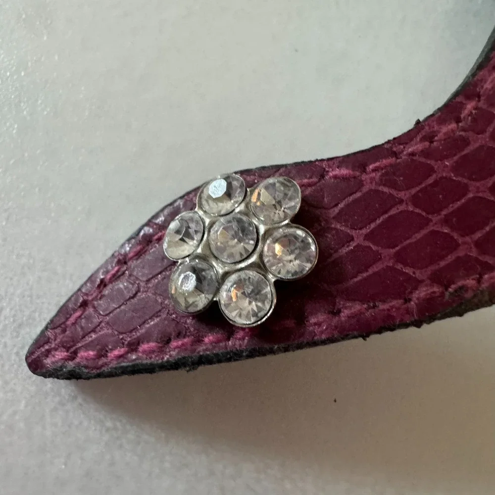 Shoe Shape Faux Leather Keychain Key Ring Purse Bag Charm Purple with Rhinestone